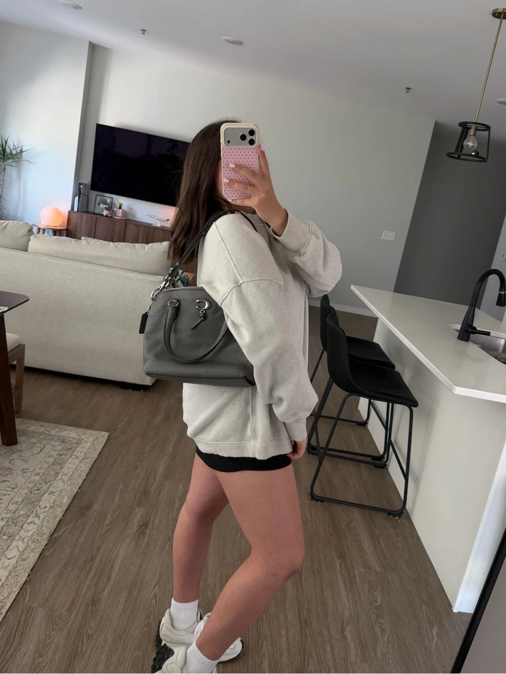 Grey Coach Leather Shoulder Bag
